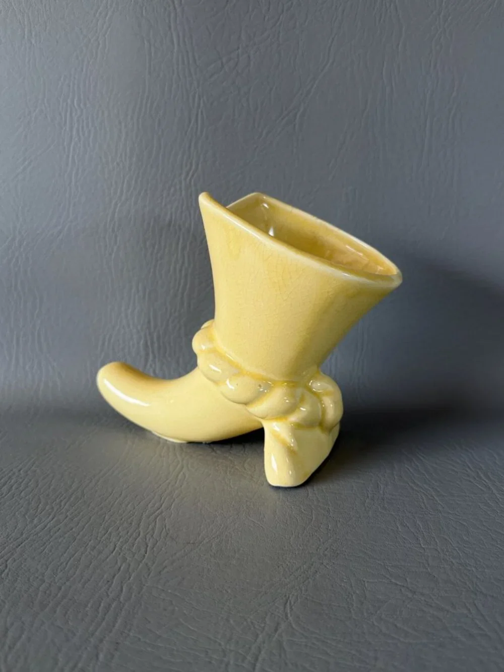 Vintage Yellow Ceramic Cowboy Boot Vase Planter Mid-Century Western Home Decor